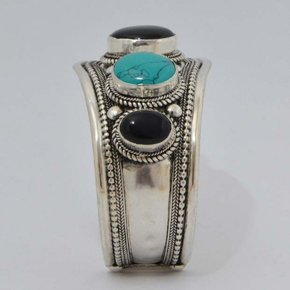 Handcrafted Tibetan Bracelet With Stones Inlay - Picture 2 of 4